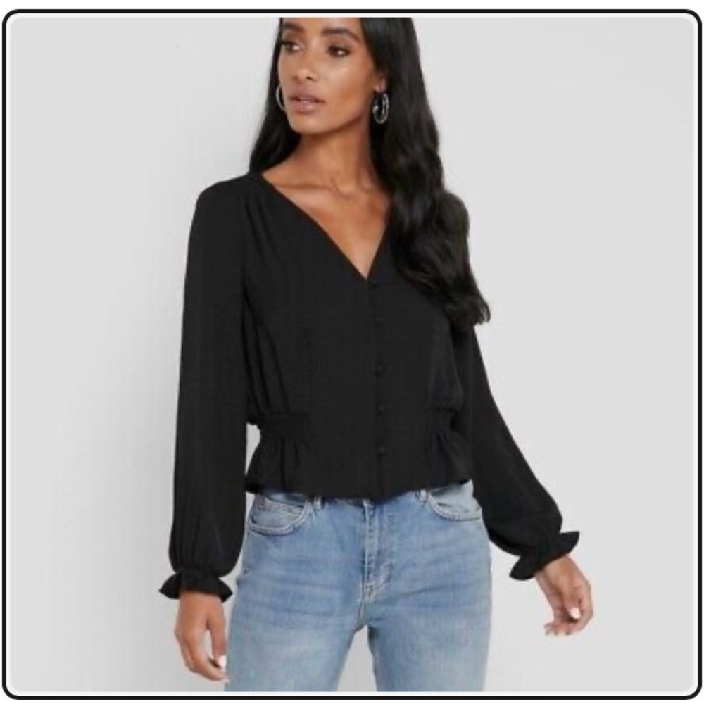 Topshop black button up with cinched waist